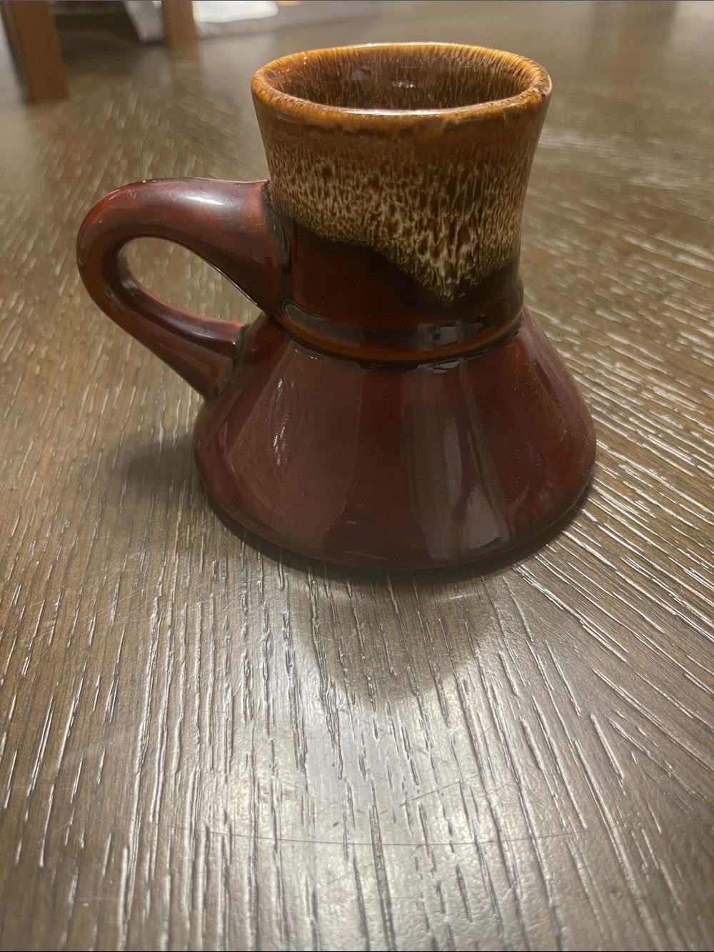 Vintage Brown Drip Glaze No Spill Travel Wide Bottom Ceramic Pottery Coffee Mug